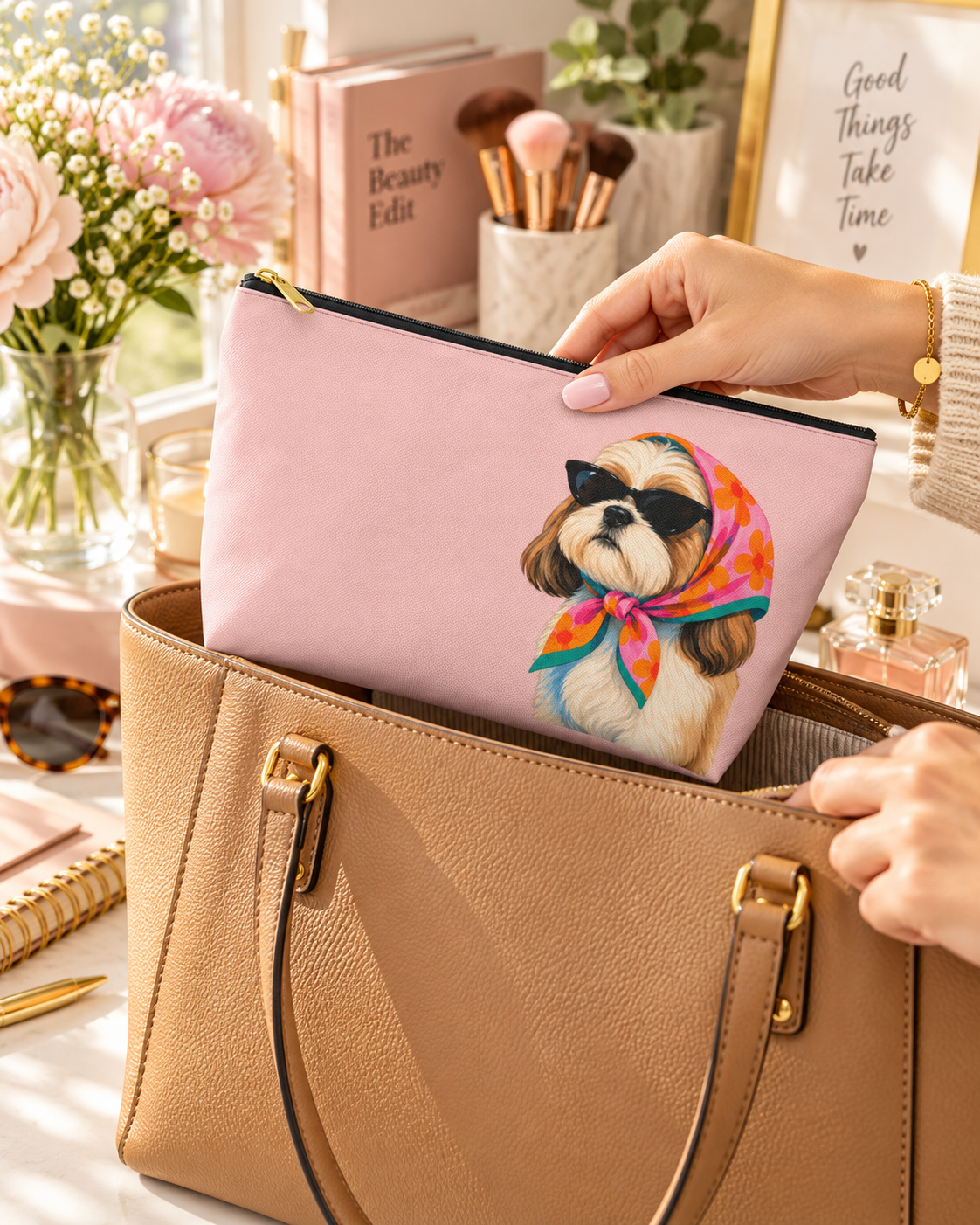 Dog-themed makeup pouch with printed dog artwork — image 8 of 15
