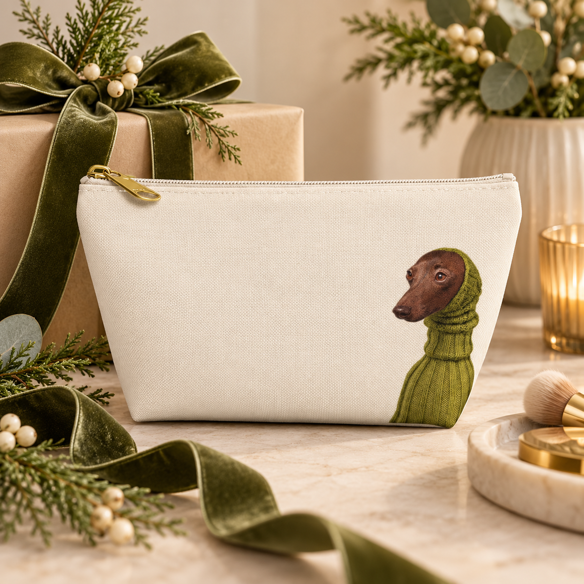Dachshund makeup pouch with printed dog artwork — image 8 of 18
