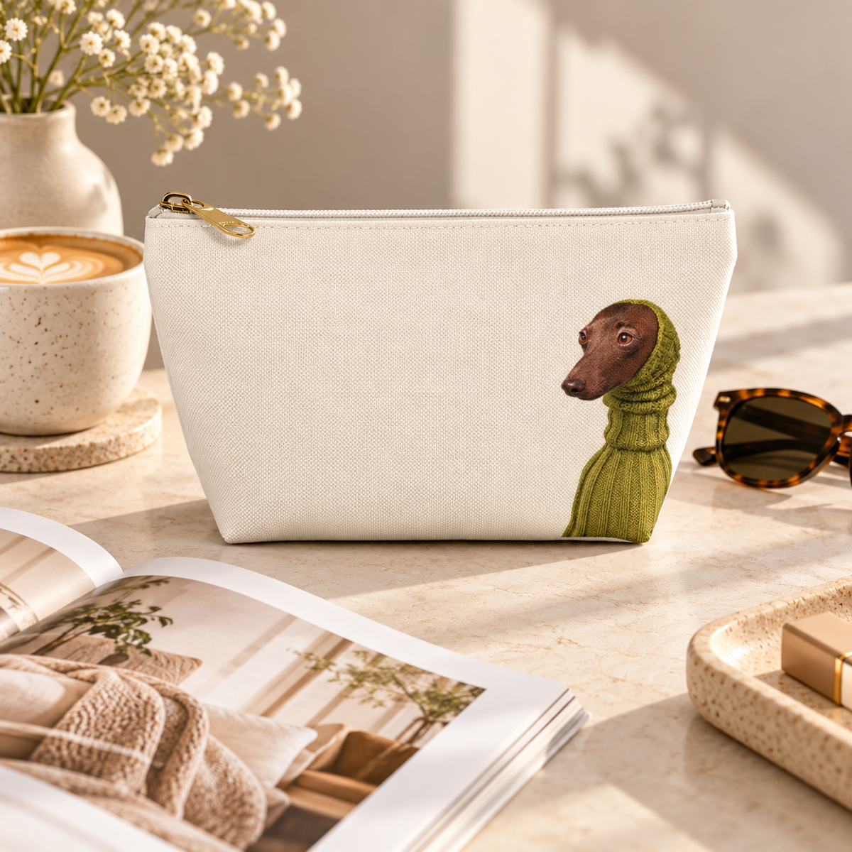 Dachshund makeup pouch with printed dog artwork — image 15 of 18