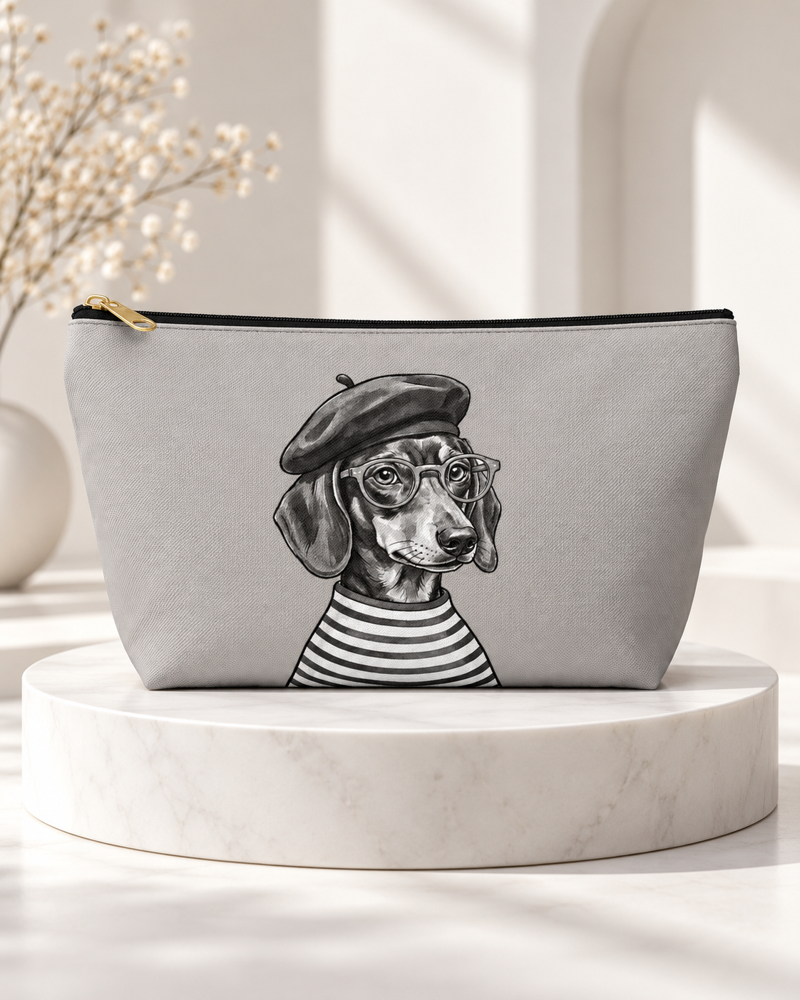 Dog-themed makeup pouch with printed dog artwork — image 1 of 9