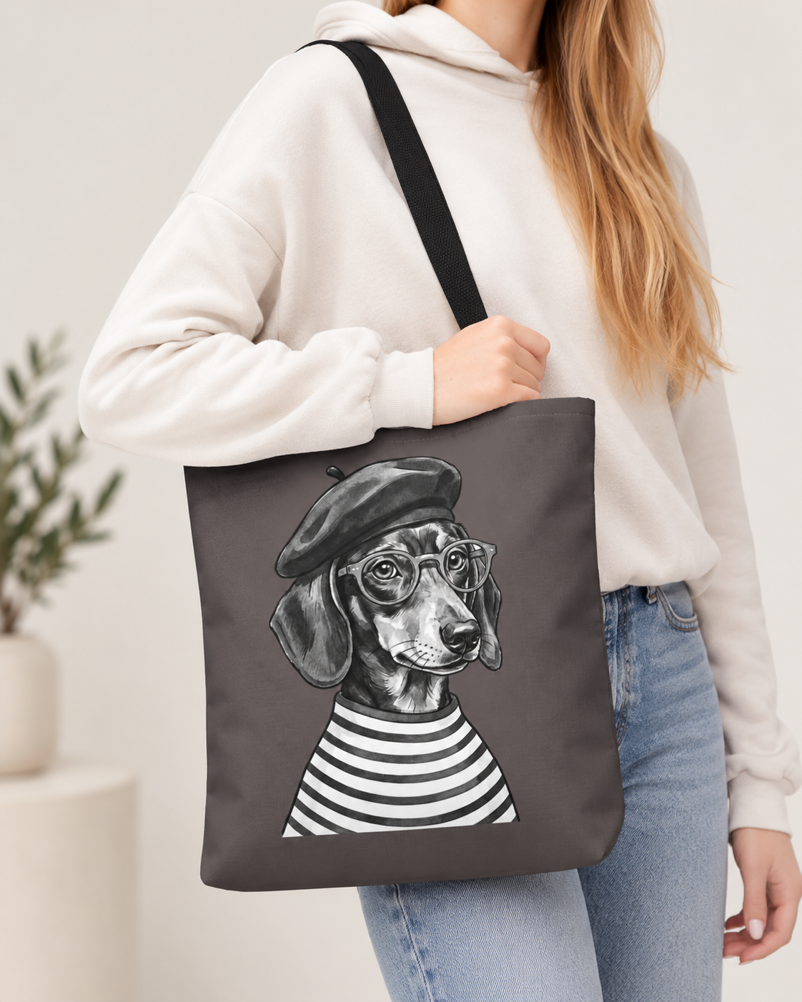 Dachshund tote bag with printed dog artwork — image 4 of 5
