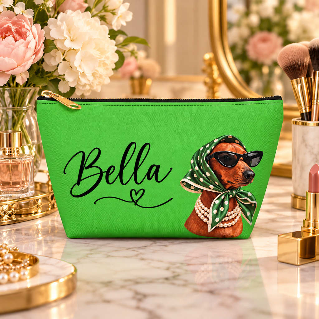 Dachshund makeup pouch with printed dog artwork — image 8 of 18