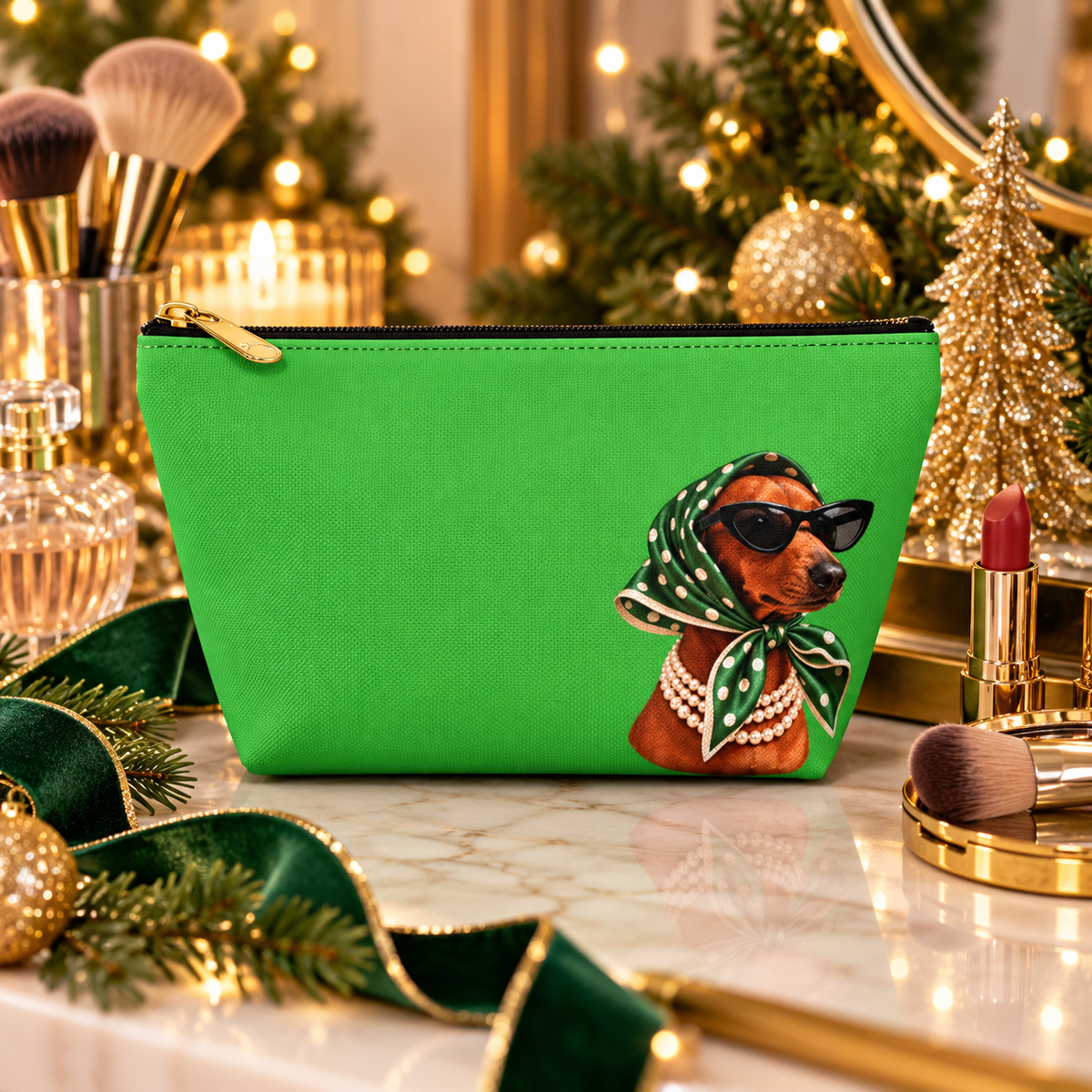 Dachshund makeup pouch with printed dog artwork — image 11 of 18