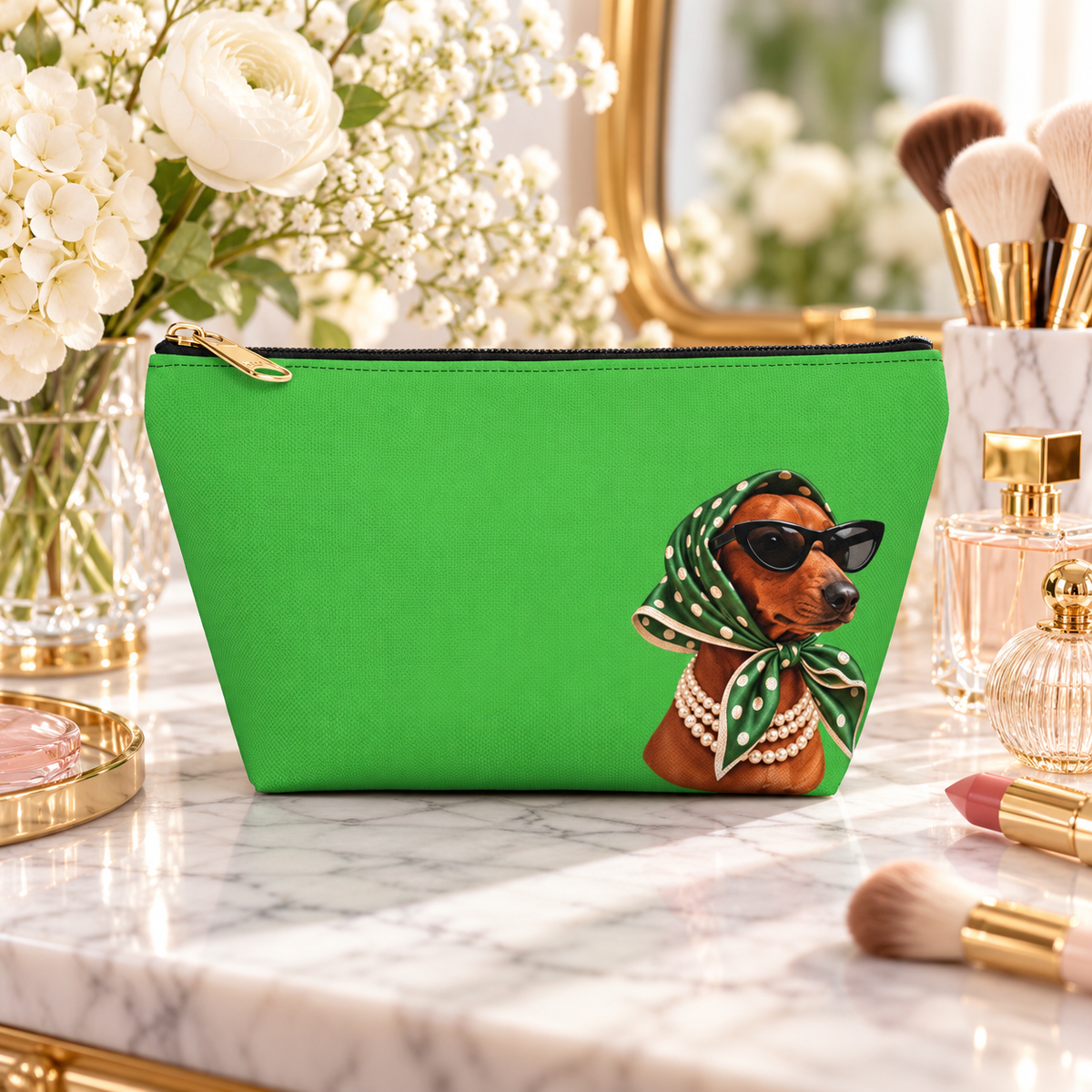 Dachshund makeup pouch with printed dog artwork — image 17 of 18
