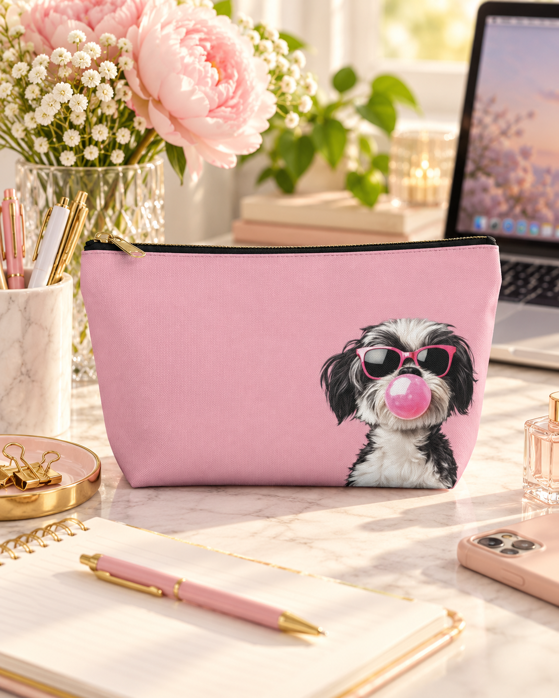 Shih Tzu makeup pouch with printed dog artwork — image 2 of 9