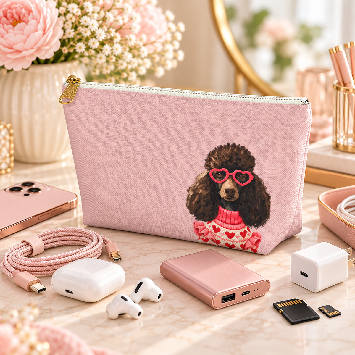 Poodle makeup pouch with printed dog artwork — image 11 of 16