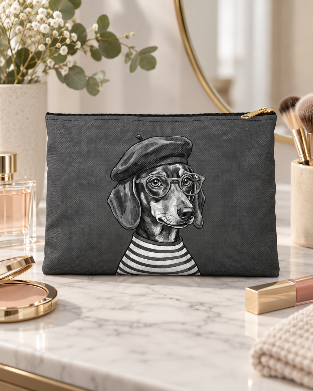 Dachshund accessory pouch with printed dog artwork — image 1 of 9