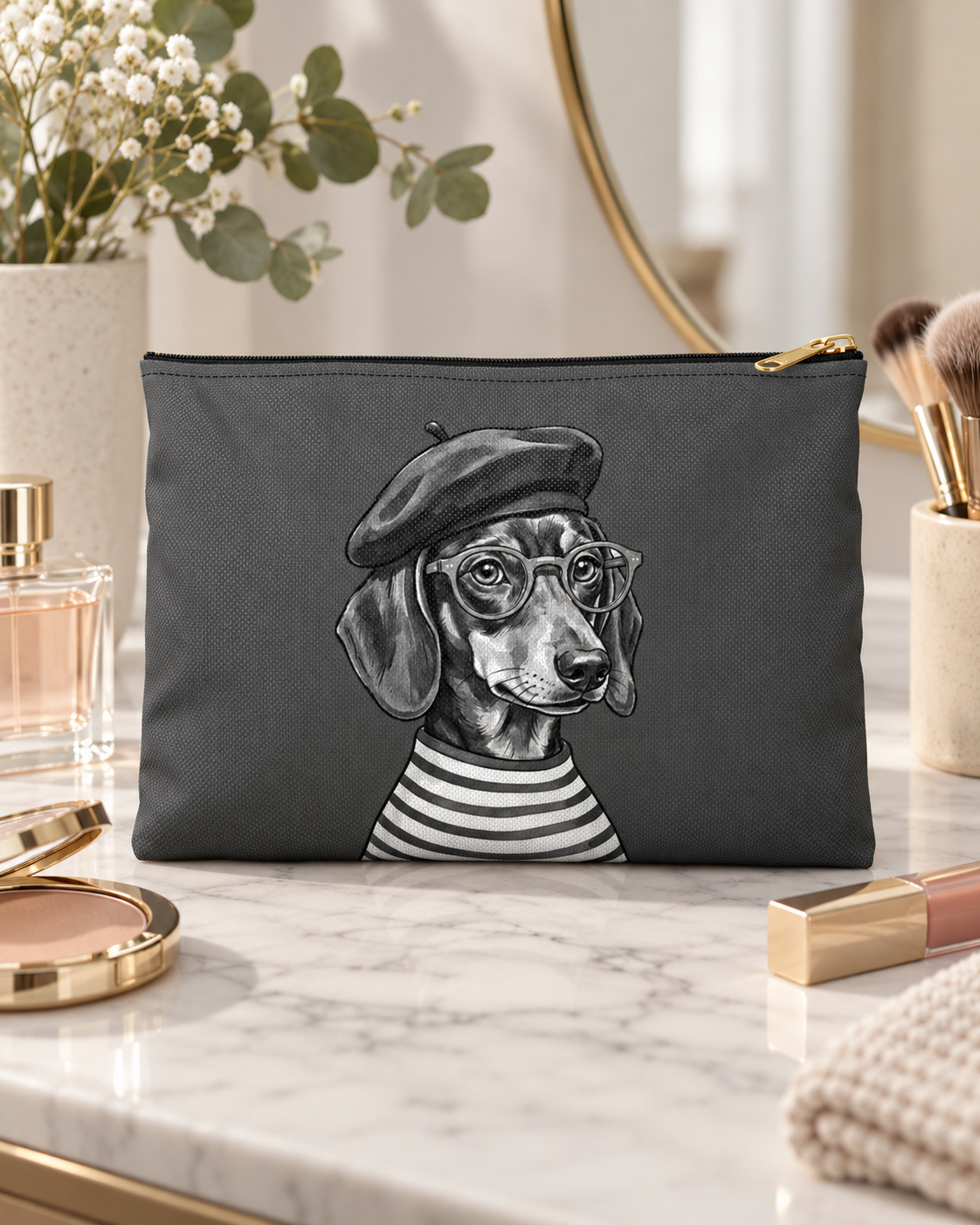 Dachshund accessory pouch with printed dog artwork — image 1 of 9