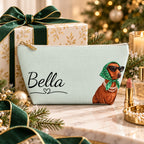 Copy of Dachshund Makeup Bag, Olive Knit Dog Cosmetic Pouch, Dachshund Mom Gift, Travel Toiletry Bag, Custom Name Zper Pouch, Dog Lover Gift