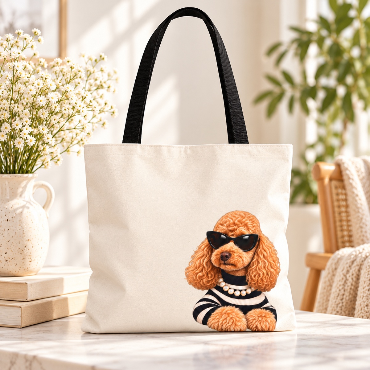 Poodle Tote Bag, Optional Custom Name Dog Mom Tote, Poodle Lover Gift, Personalized Dog Bag, Reusable Shopper, Gift for Her, tote bag
