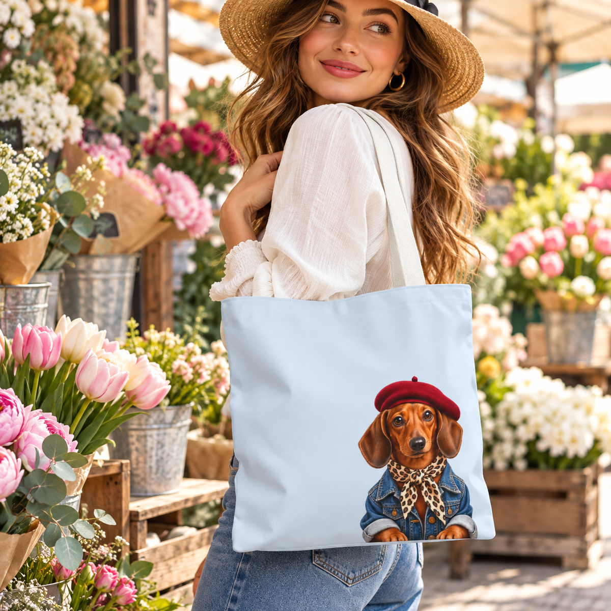 Dachshund Tote Bag, Optional Custom Name Wiener Dog Tote, Sausage Dog Mom Gift, Cute Doxie Lover Bag, Personalized Dog Lover Gift for Women