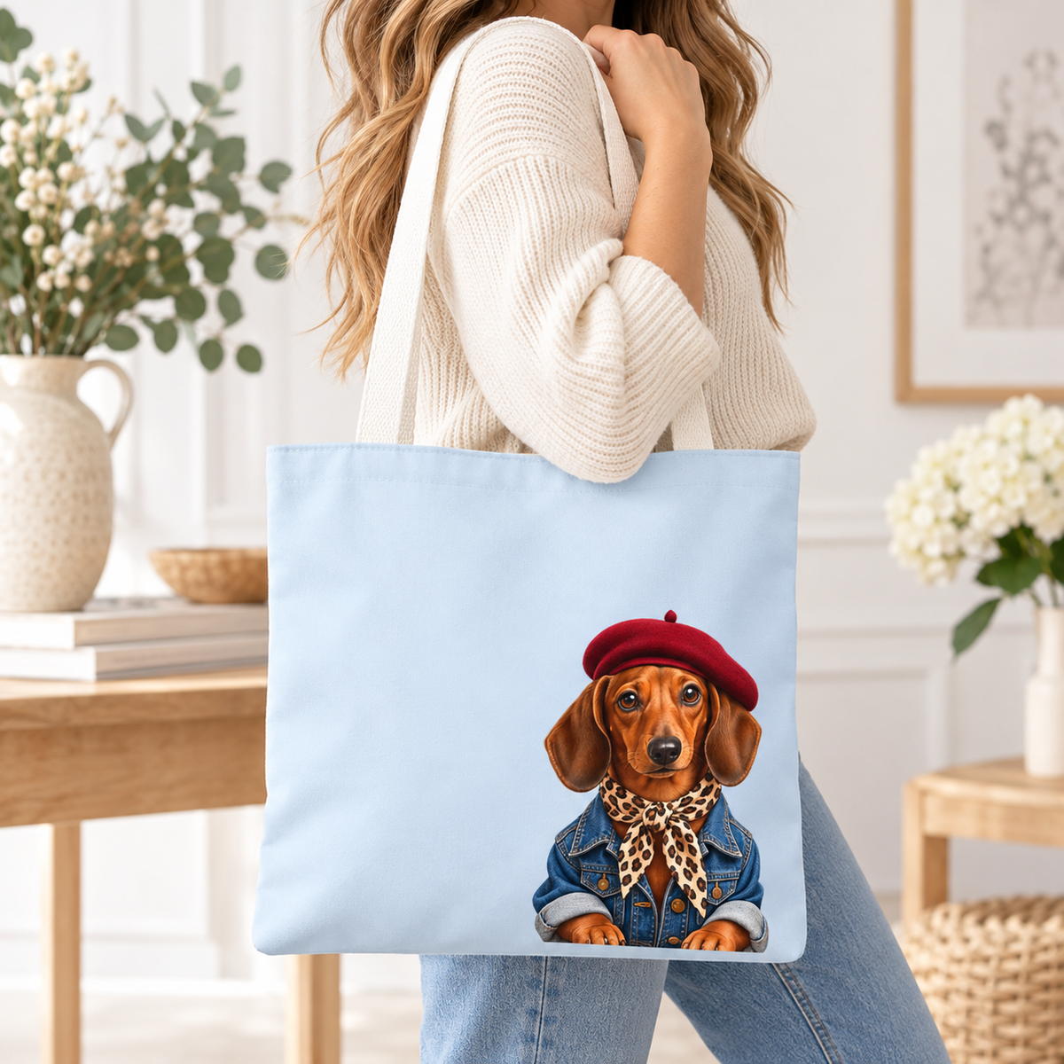 Dachshund Tote Bag, Optional Custom Name Wiener Dog Tote, Sausage Dog Mom Gift, Cute Doxie Lover Bag, Personalized Dog Lover Gift for Women
