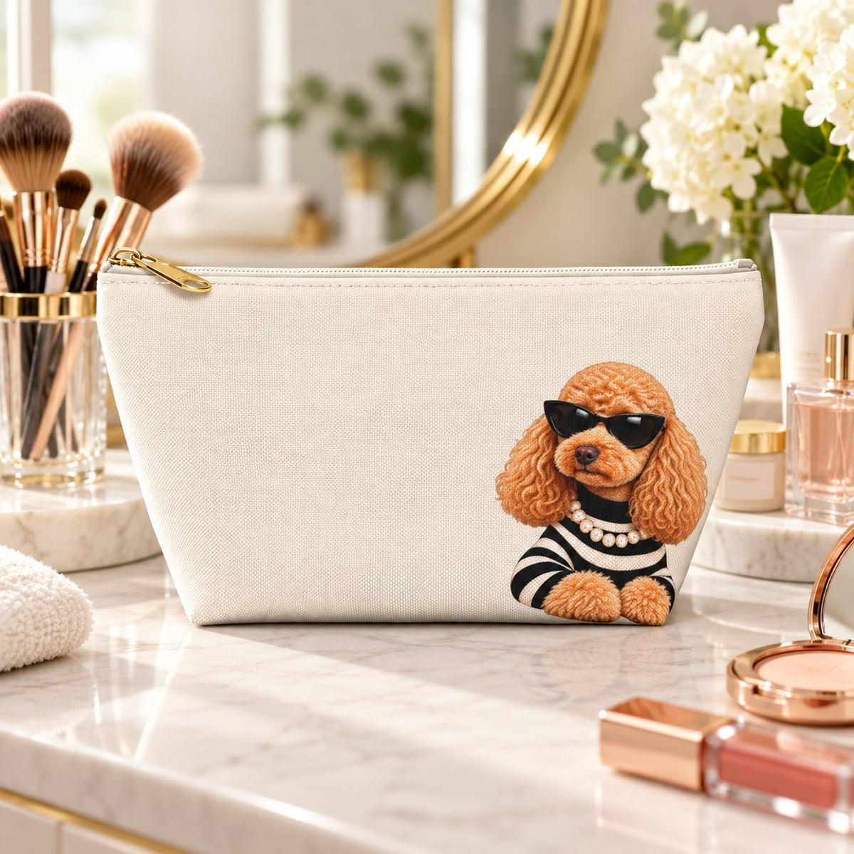 Poodle Makeup Bag, Optional Name Cosmetic Pouch, Dog Mom Gift, Poodle Lover Toiletry Bag, Travel Makeup Pouch, Personalized Gift for Her