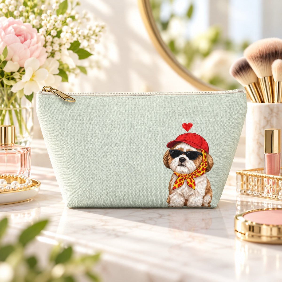 Shih Tzu Makeup Bag, Optional Custom Name Cosmetic Pouch, Shih Tzu Mom Gift, Pet Lover Toiletry Bag, Travel Makeup Pouch, Cute Gift for Her