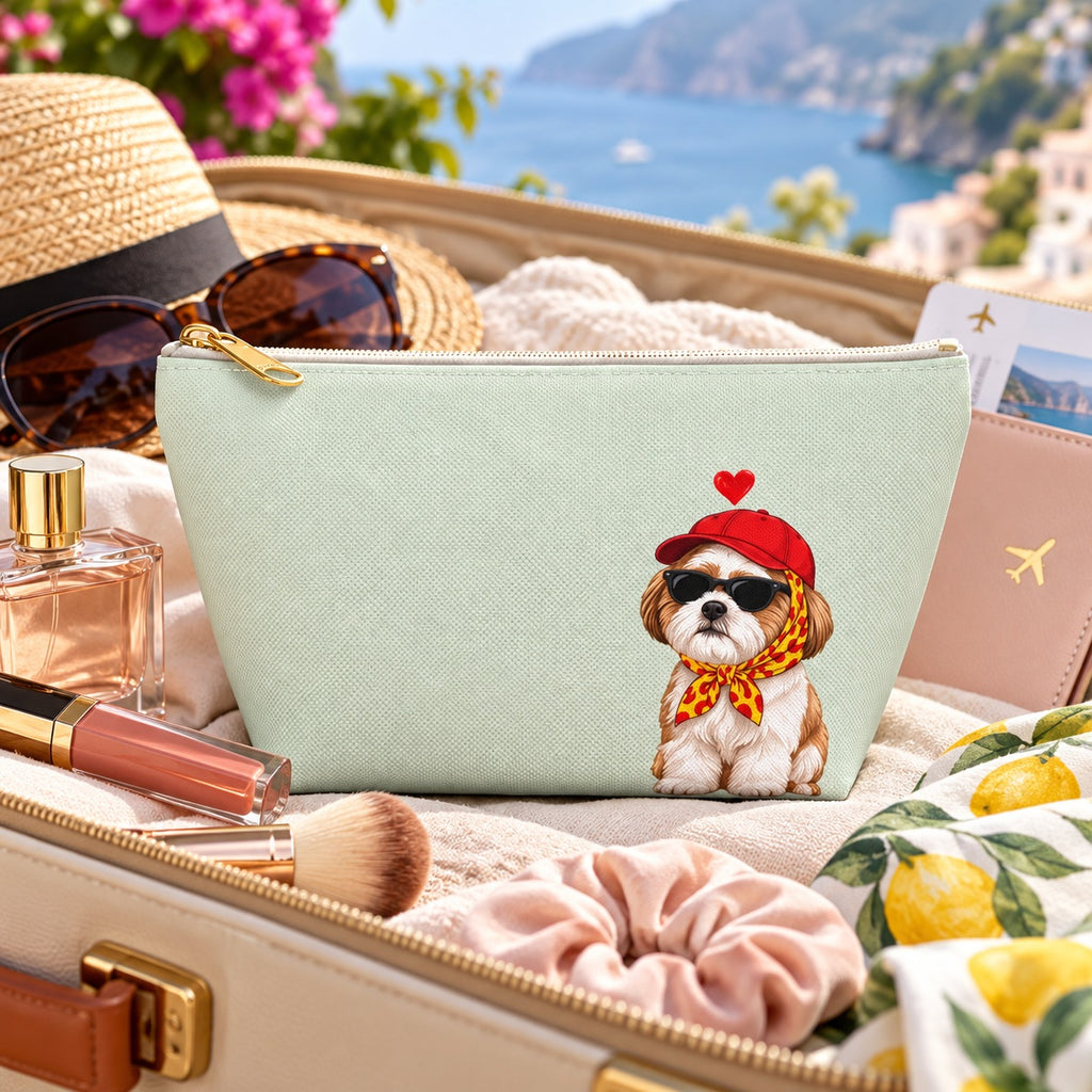 Shih Tzu Makeup Bag, Optional Custom Name Cosmetic Pouch, Shih Tzu Mom Gift, Pet Lover Toiletry Bag, Travel Makeup Pouch, Cute Gift for Her