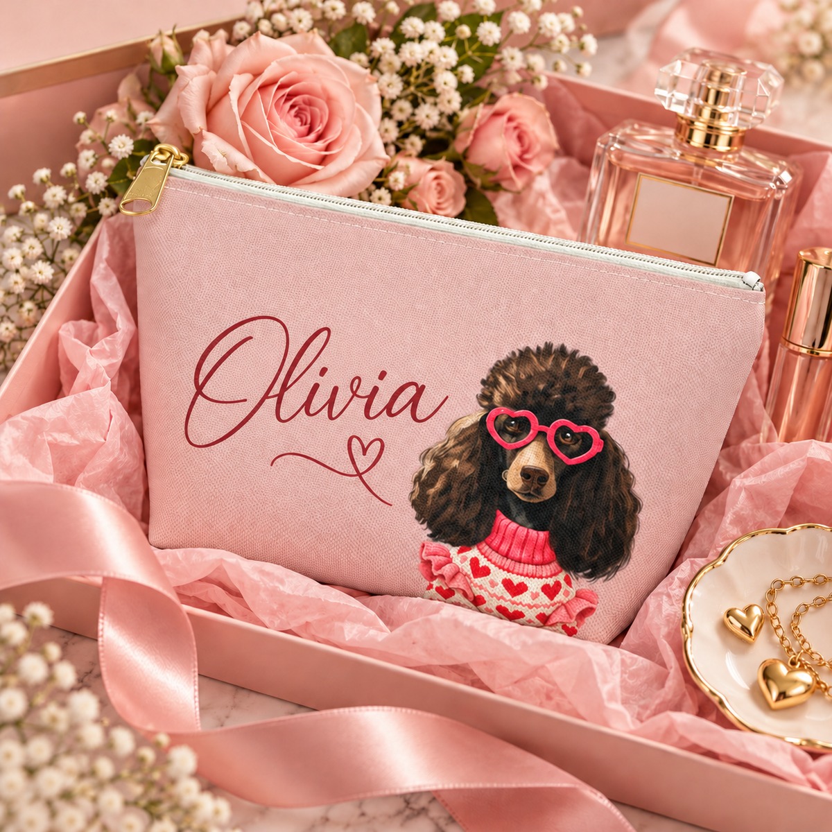 Poodle in Heart Sunglasses Accessory Pouch | TBottom Cosmetic Bag
