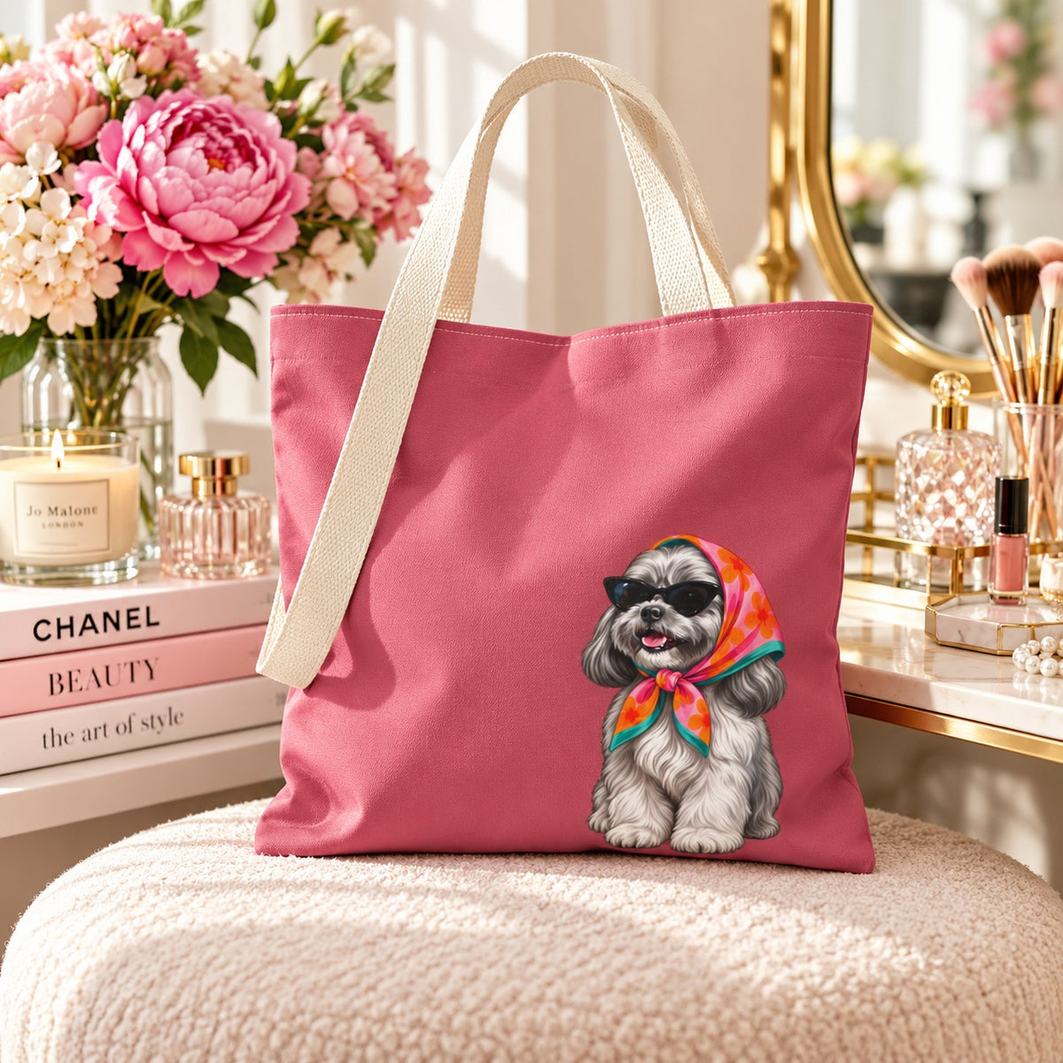 Shih Tzu Tote Bag, Optional Custom Name Dog Mom Tote, Personalized Pet Lover Bag, Reusable Shopping Bag, Cute Shih Tzu Lover Gift for Her