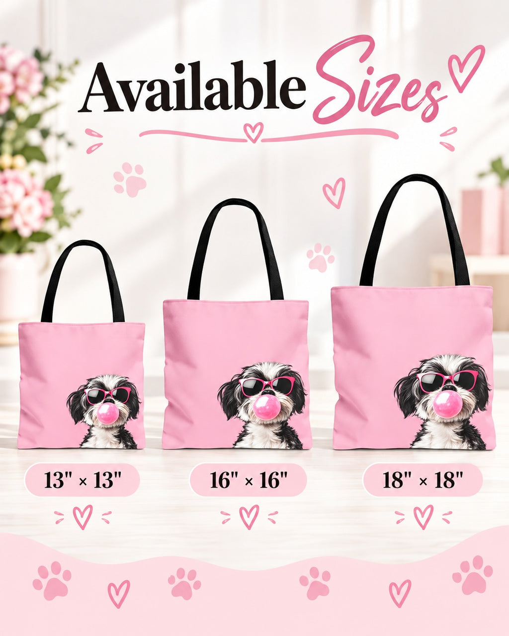 Personalized Shih Tzu Tote Bag, Custom Name Dog Mom Tote, Cute Pink Dog Lover Bag, Shih Tzu Gift, Everyday Shopper, Gift for Her